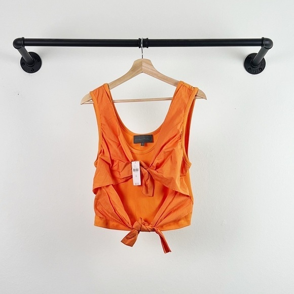 NWT Anthropologie Sunday in Brooklyn Bow Tie Front Ribbed Tank in Orange - Picture 3 of 6